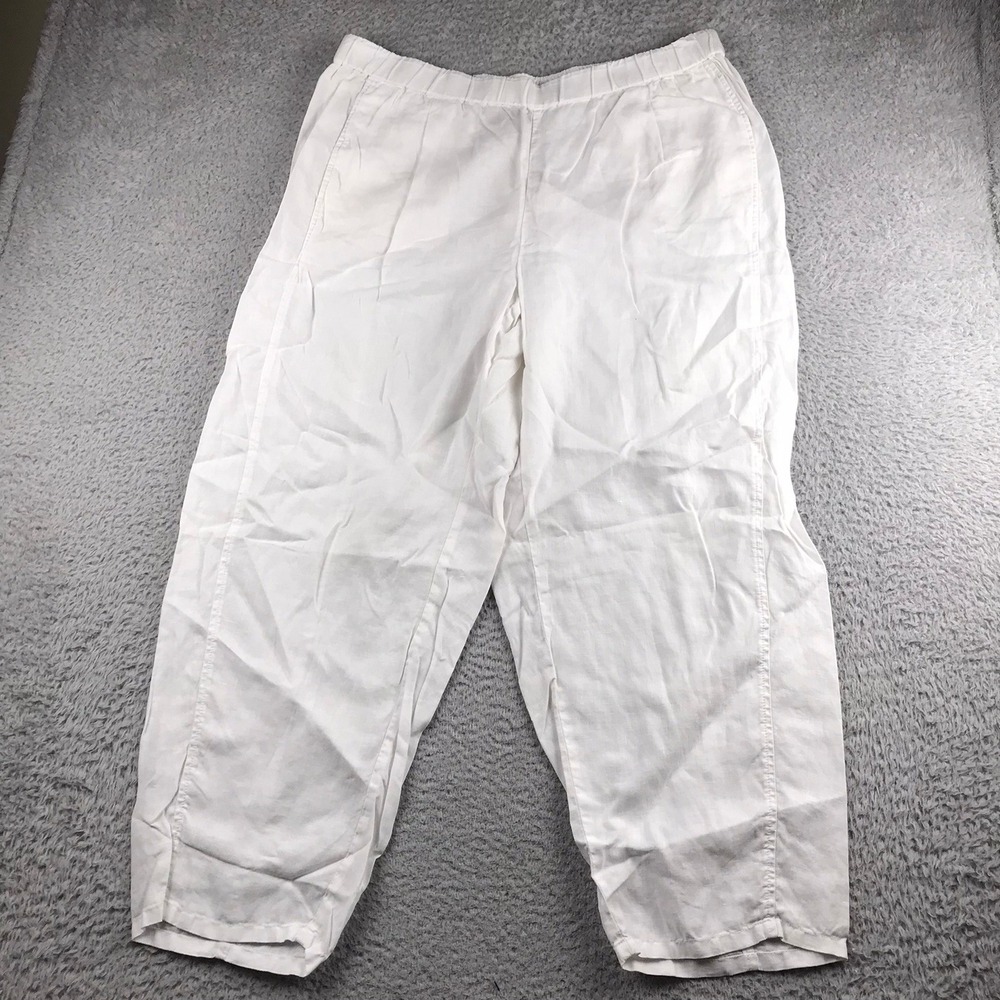 Eileen Fisher Organic Linen Lantern Pants Womens XL (38x27) White Elastic Taper